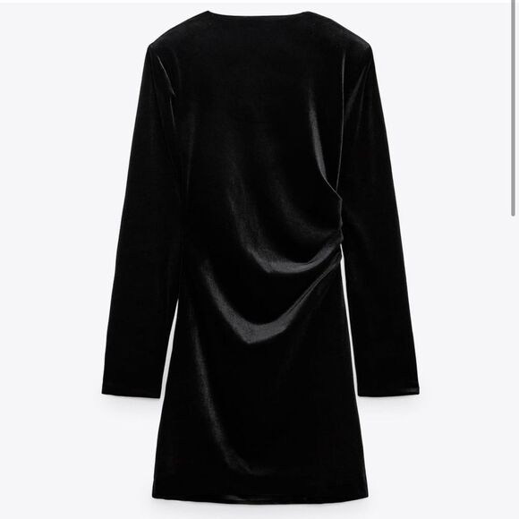 Like New Black Zara Velvet Mini Dress Long Sleeve Asymmetric Neckline xsmall - Picture 4 of 8